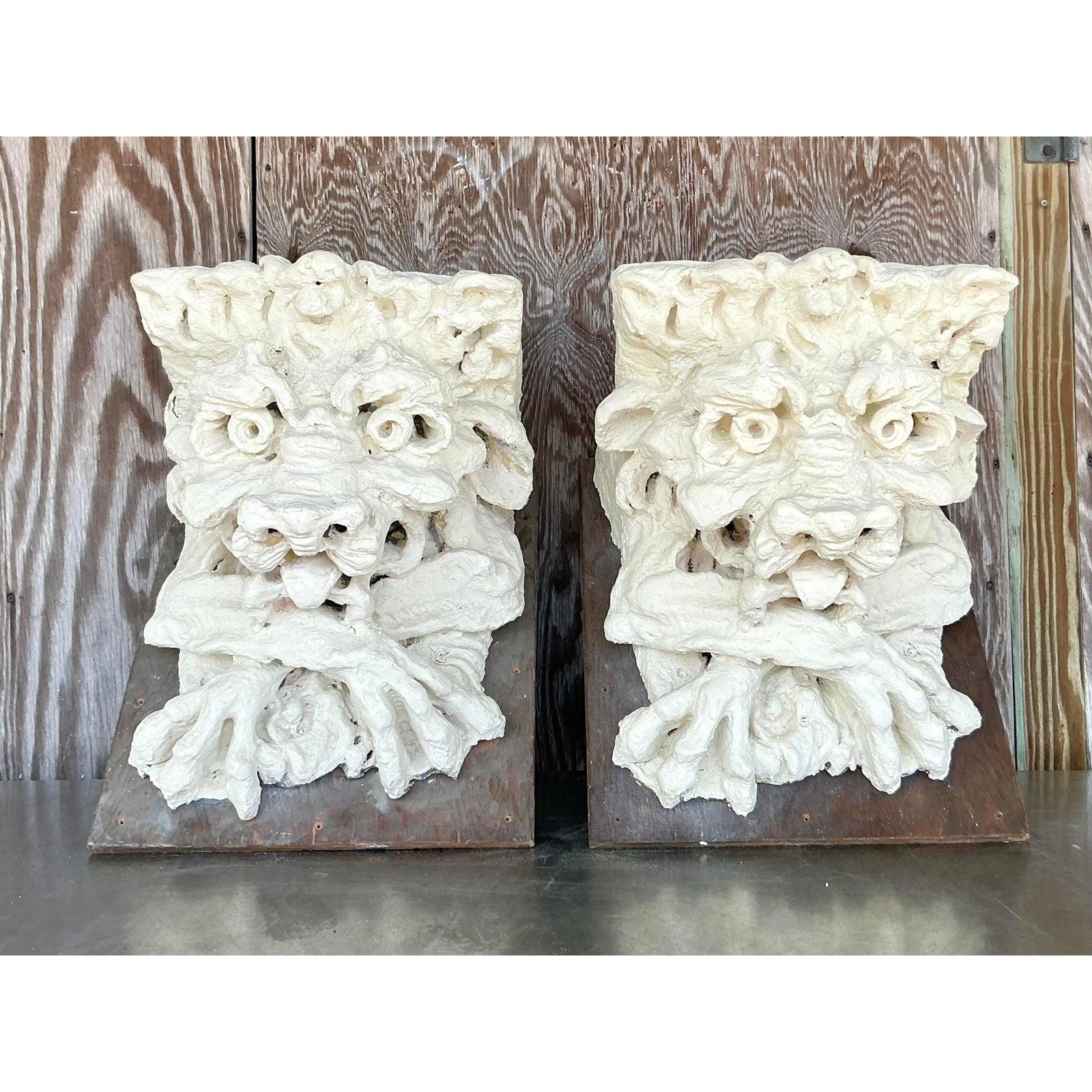 20th Century Vintage Boho Plaster Over Fiberglass Gargoyle Corbels - A Pair For Sale