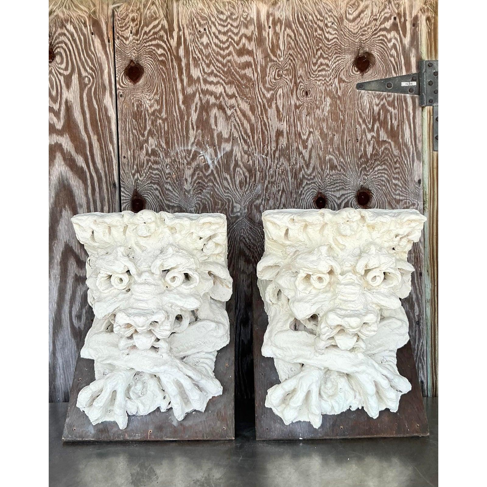 Vintage Boho Plaster Over Fiberglass Gargoyle Corbels - A Pair For Sale 1