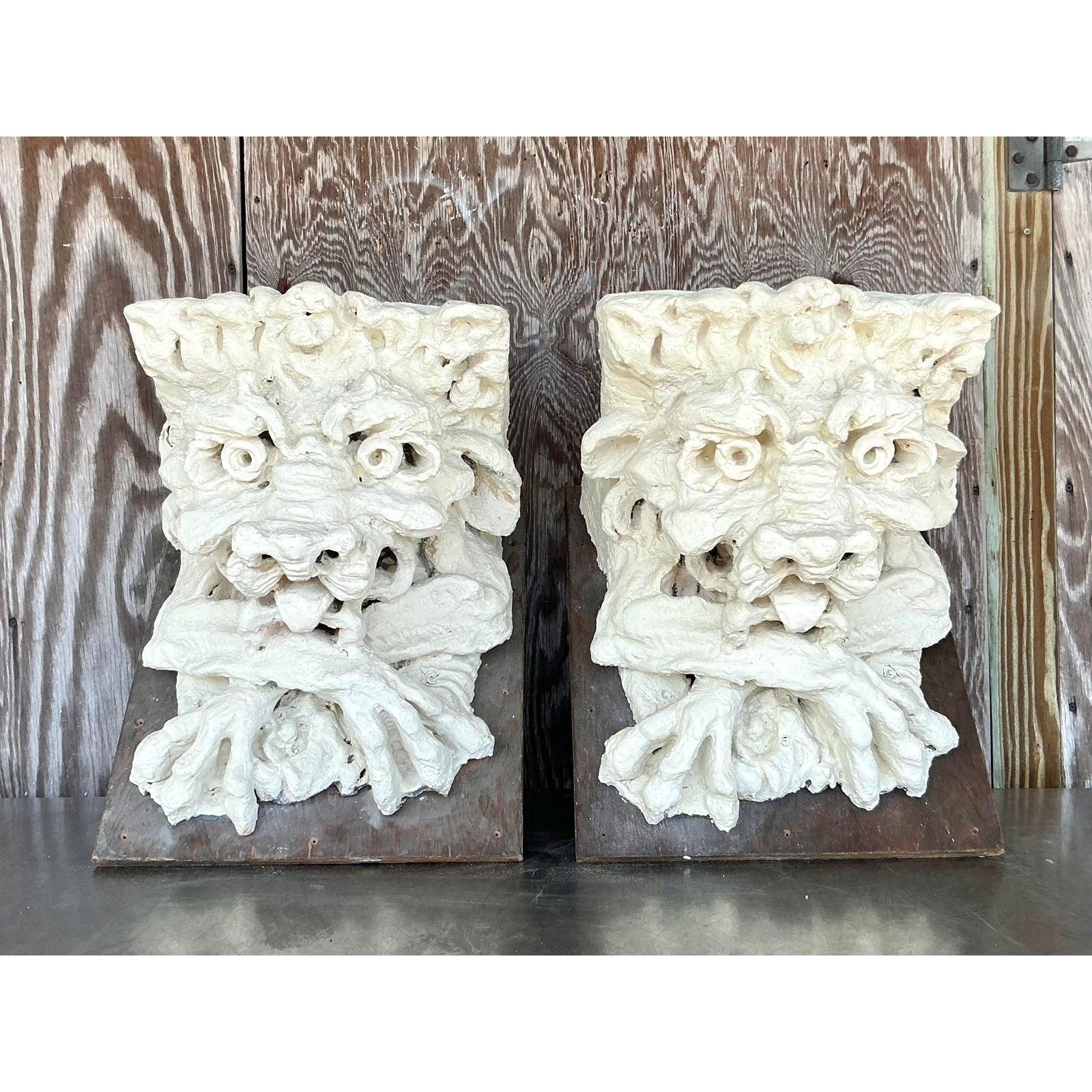 Vintage Boho Plaster Over Fiberglass Gargoyle Corbels - A Pair For Sale 4