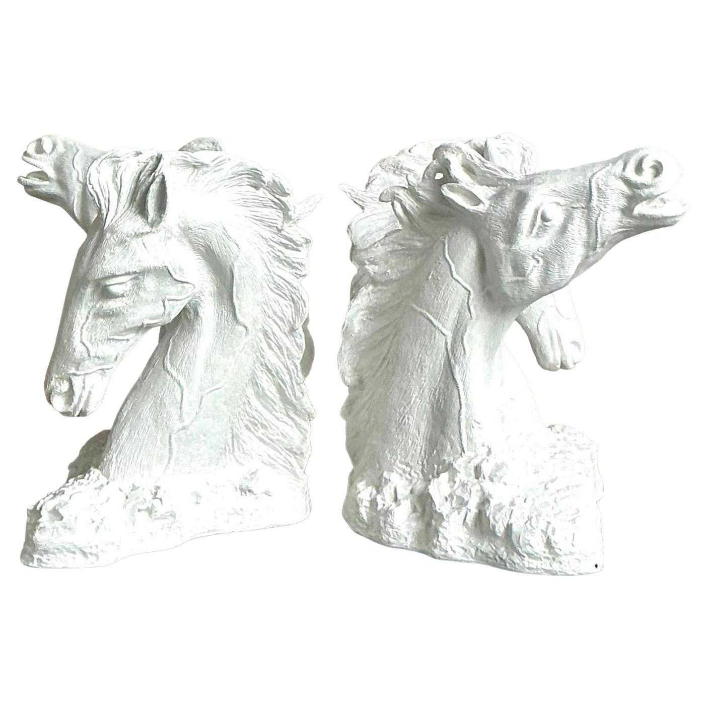 Vintage Boho Plaster Over Fiberglass Horse Dining Table Pedestals - A Pair For Sale