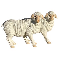 Vintage Boho Plaster Over Resin Sheep - a Pair