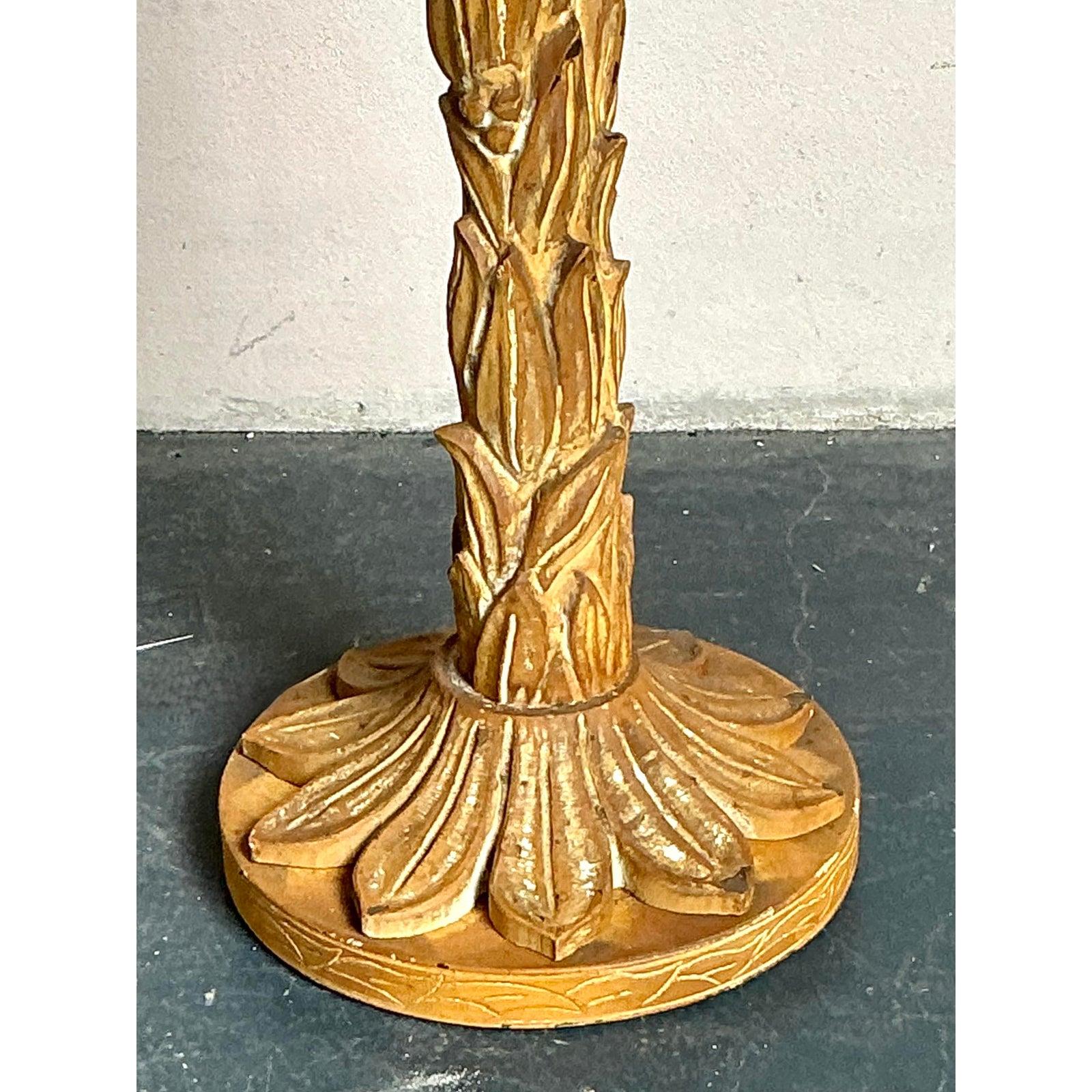 Vintage Boho Plaster Over Wood Leaf Floor Lamp After Serge Roche Bon état - En vente à West Palm Beach, FL