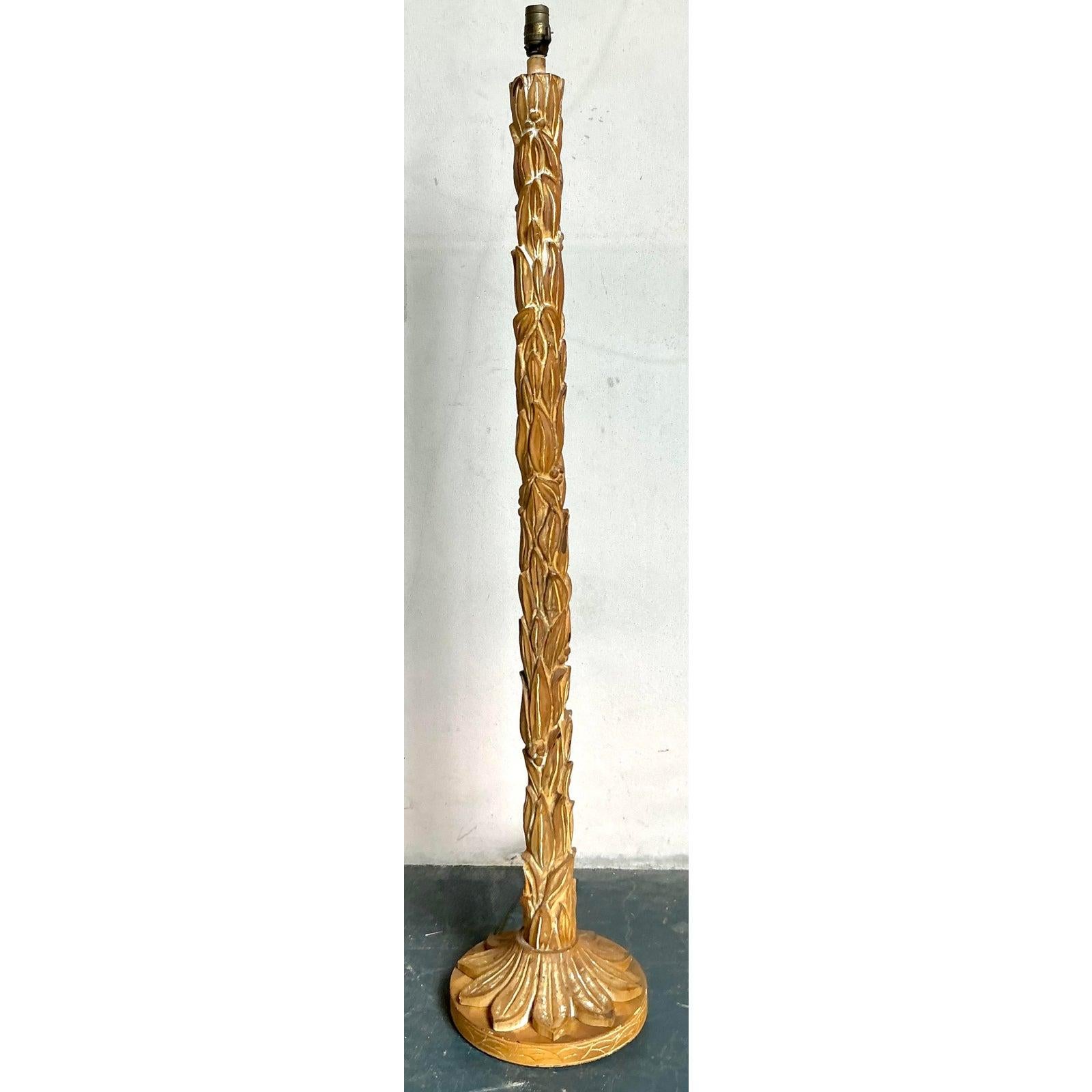 20ième siècle Vintage Boho Plaster Over Wood Leaf Floor Lamp After Serge Roche en vente