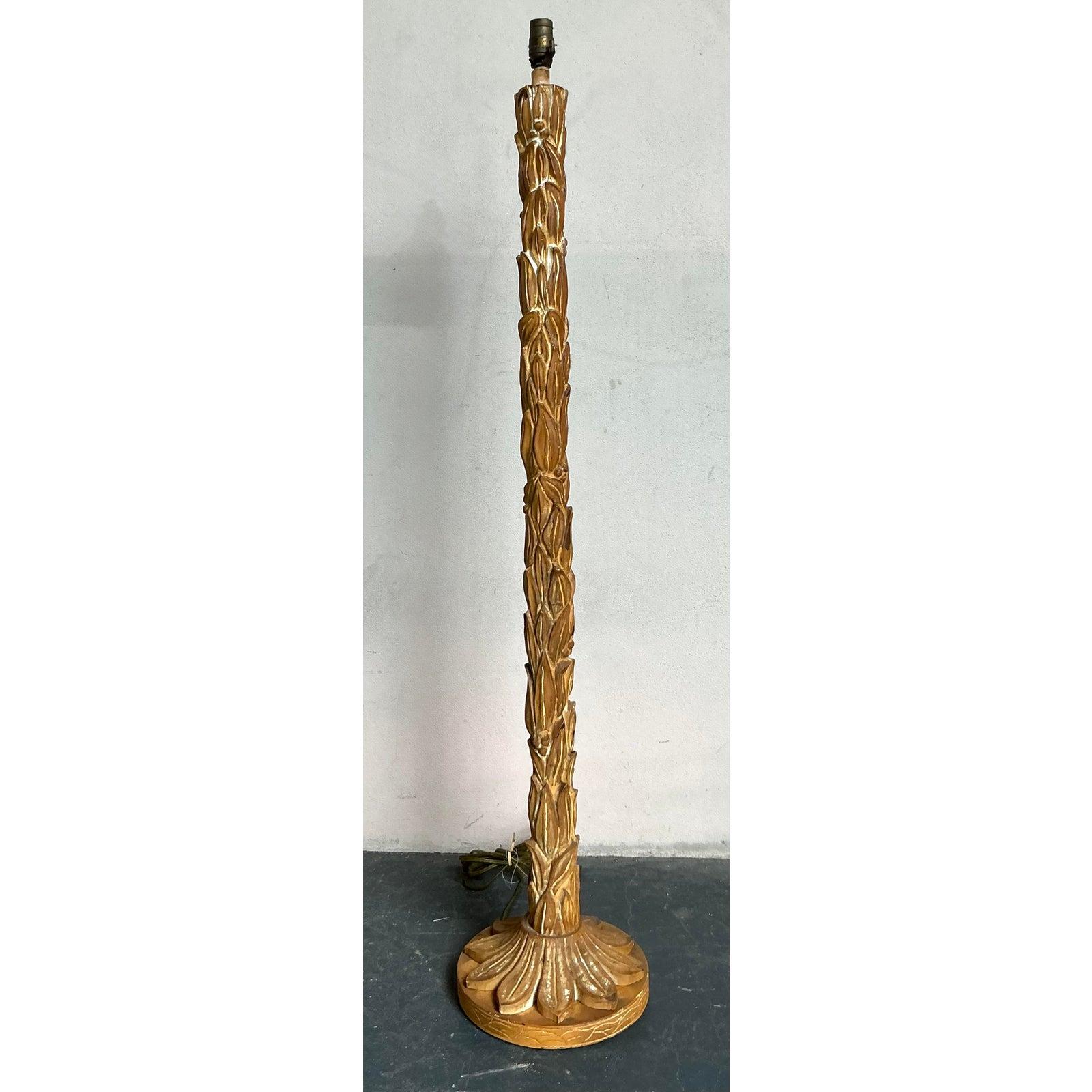 Plâtre Vintage Boho Plaster Over Wood Leaf Floor Lamp After Serge Roche en vente