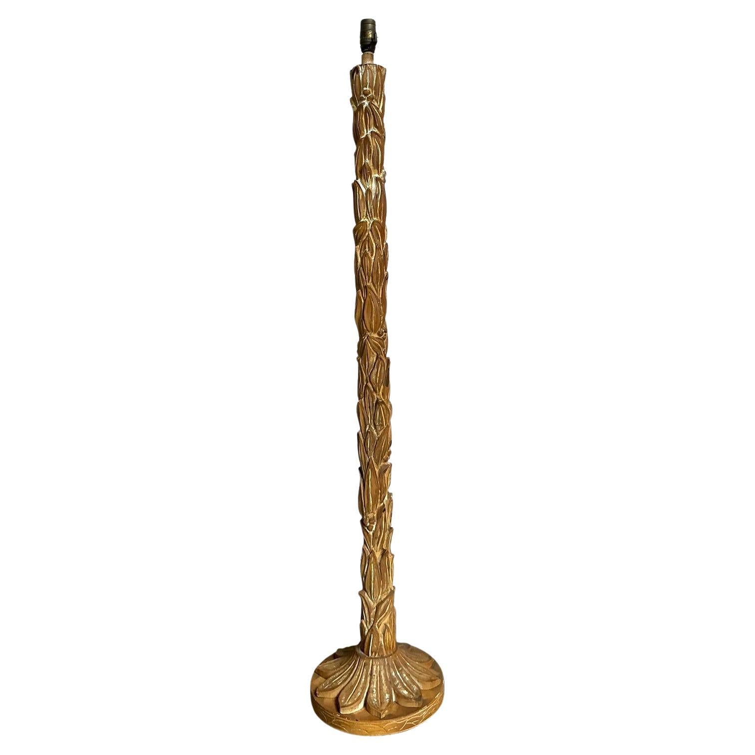 Vintage Boho Plaster Over Wood Leaf Floor Lamp After Serge Roche en vente