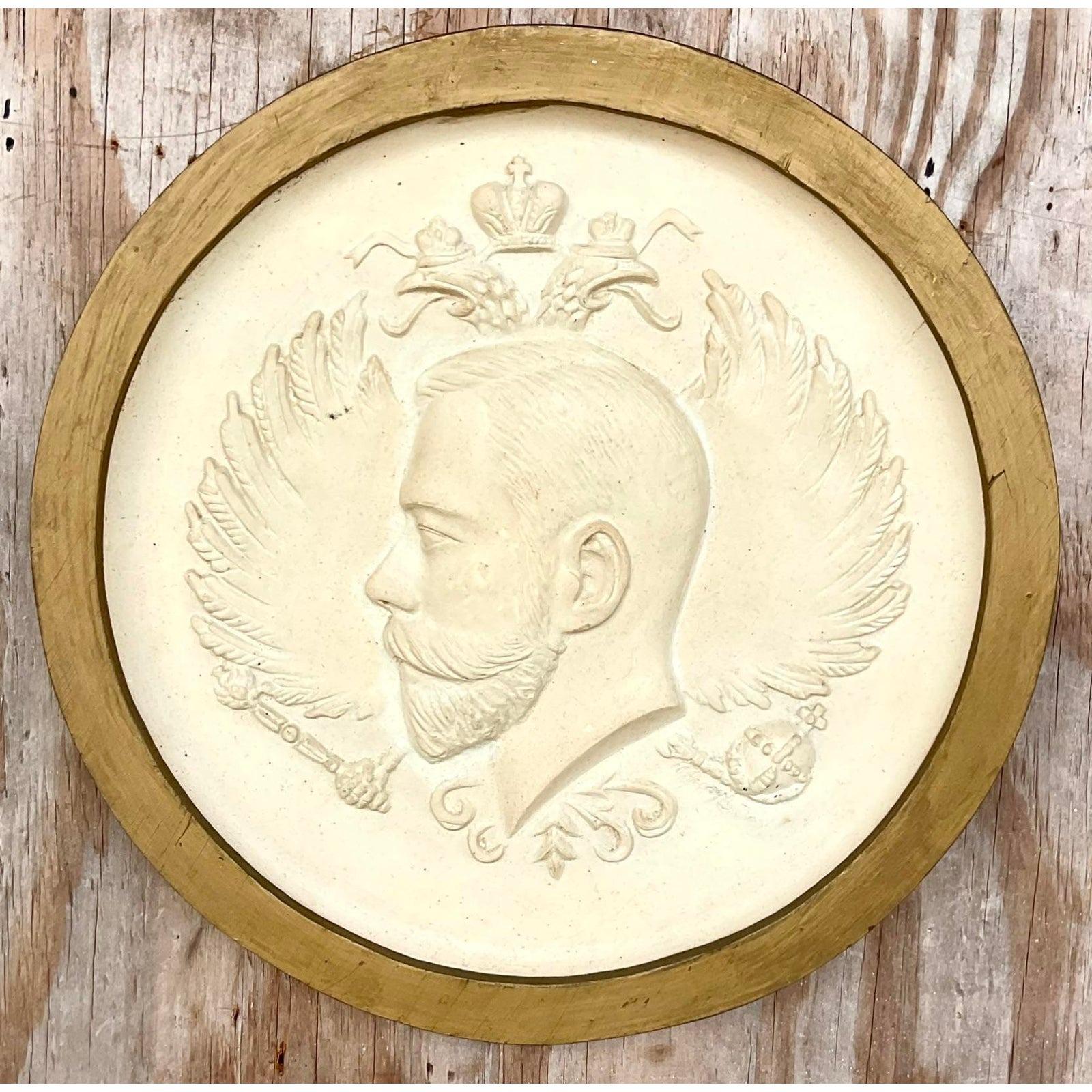 North American Vintage Boho Plaster Profile Medallion For Sale