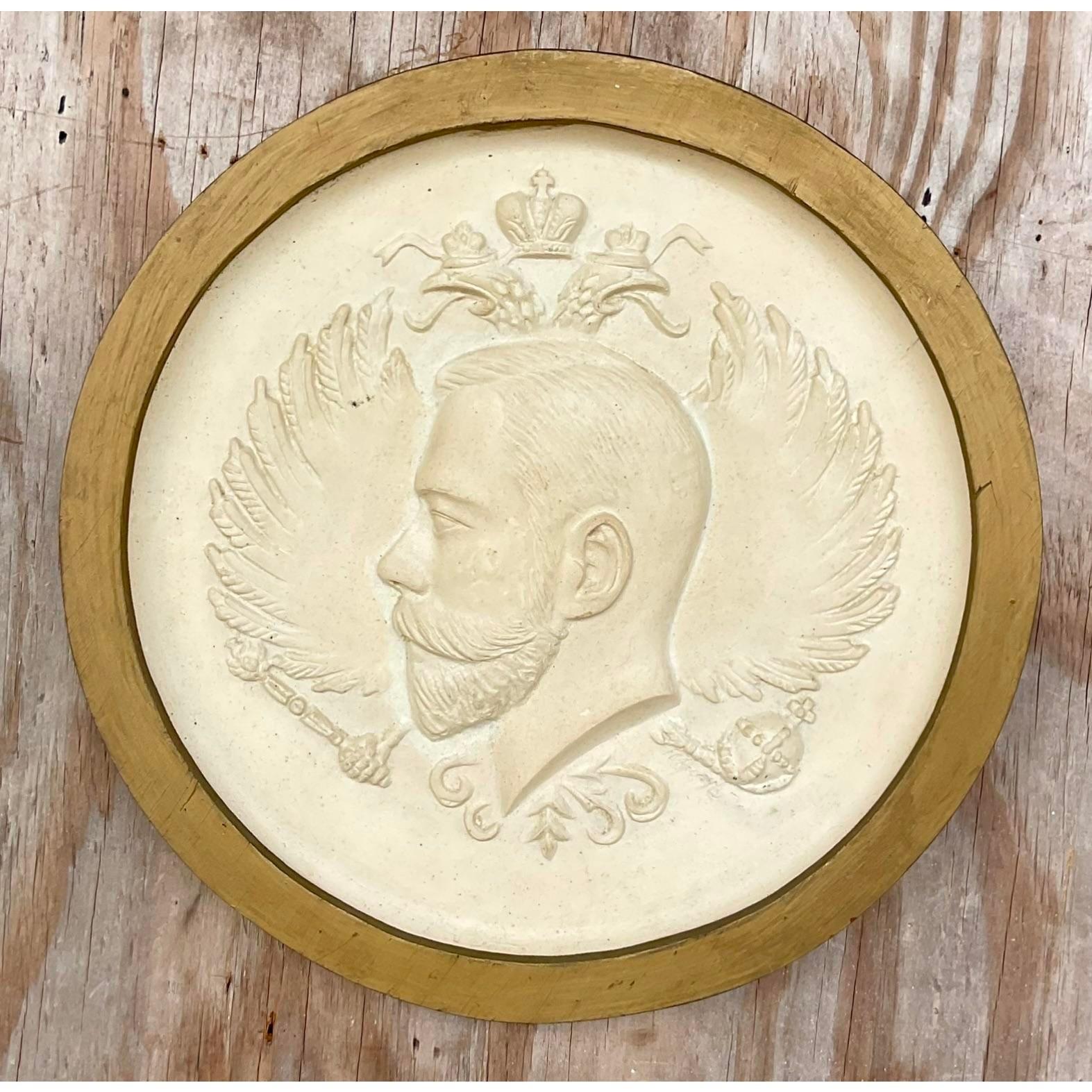 Vintage Boho Plaster Profile Medallion In Good Condition For Sale In west palm beach, FL