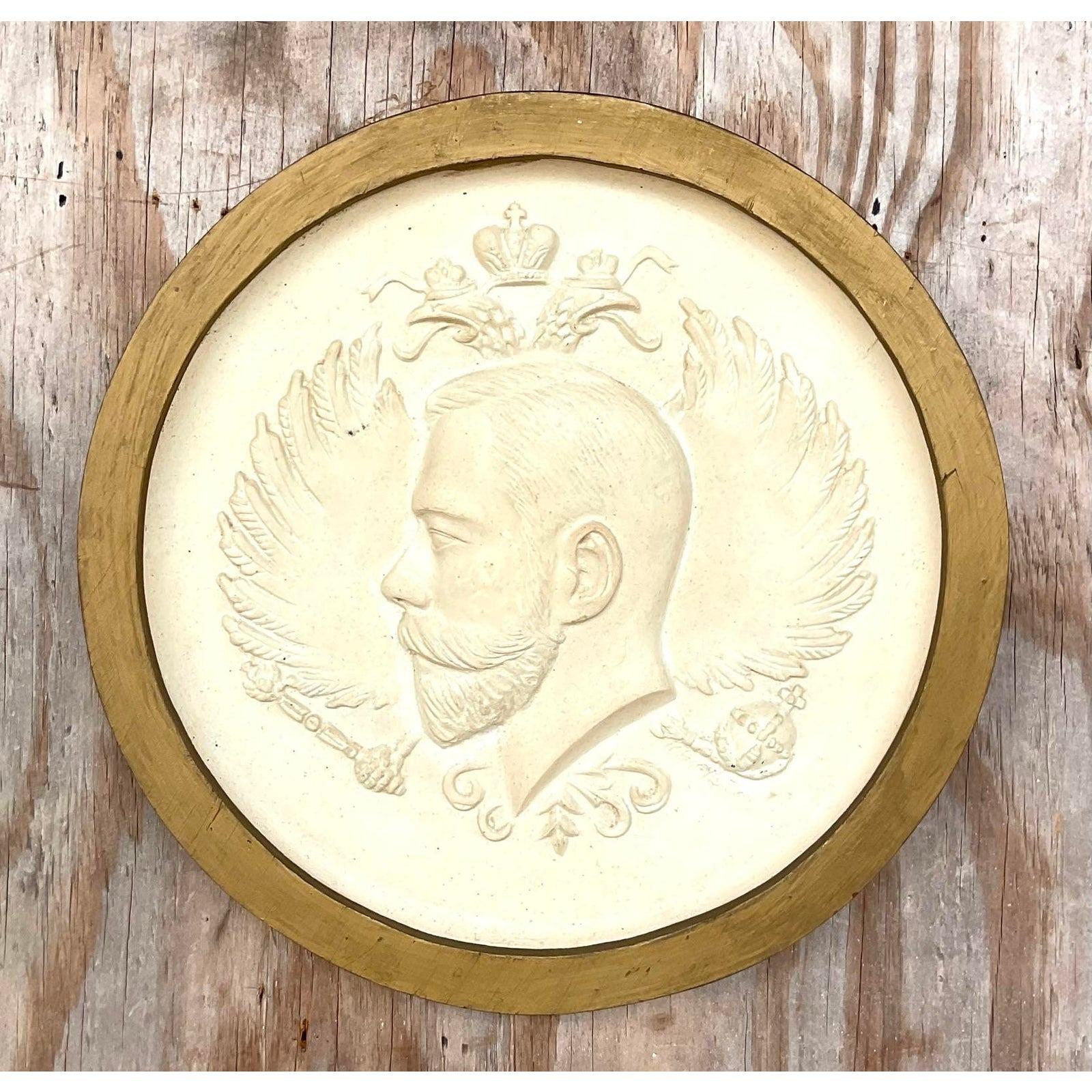 Vintage Boho Plaster Profile Medallion For Sale 1