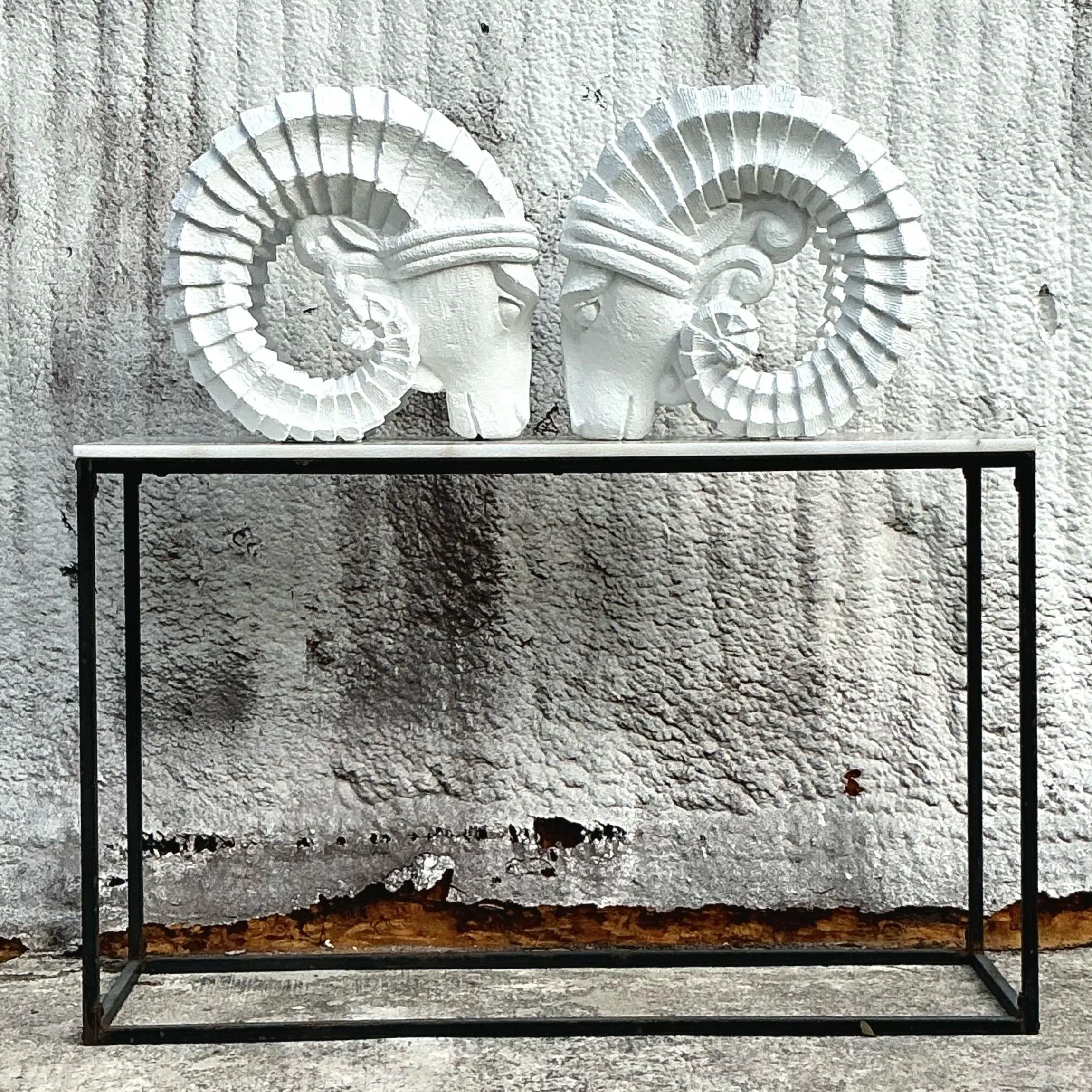 Intonaco Teste di rami in gesso vintage Boho - Set di 2 in vendita
