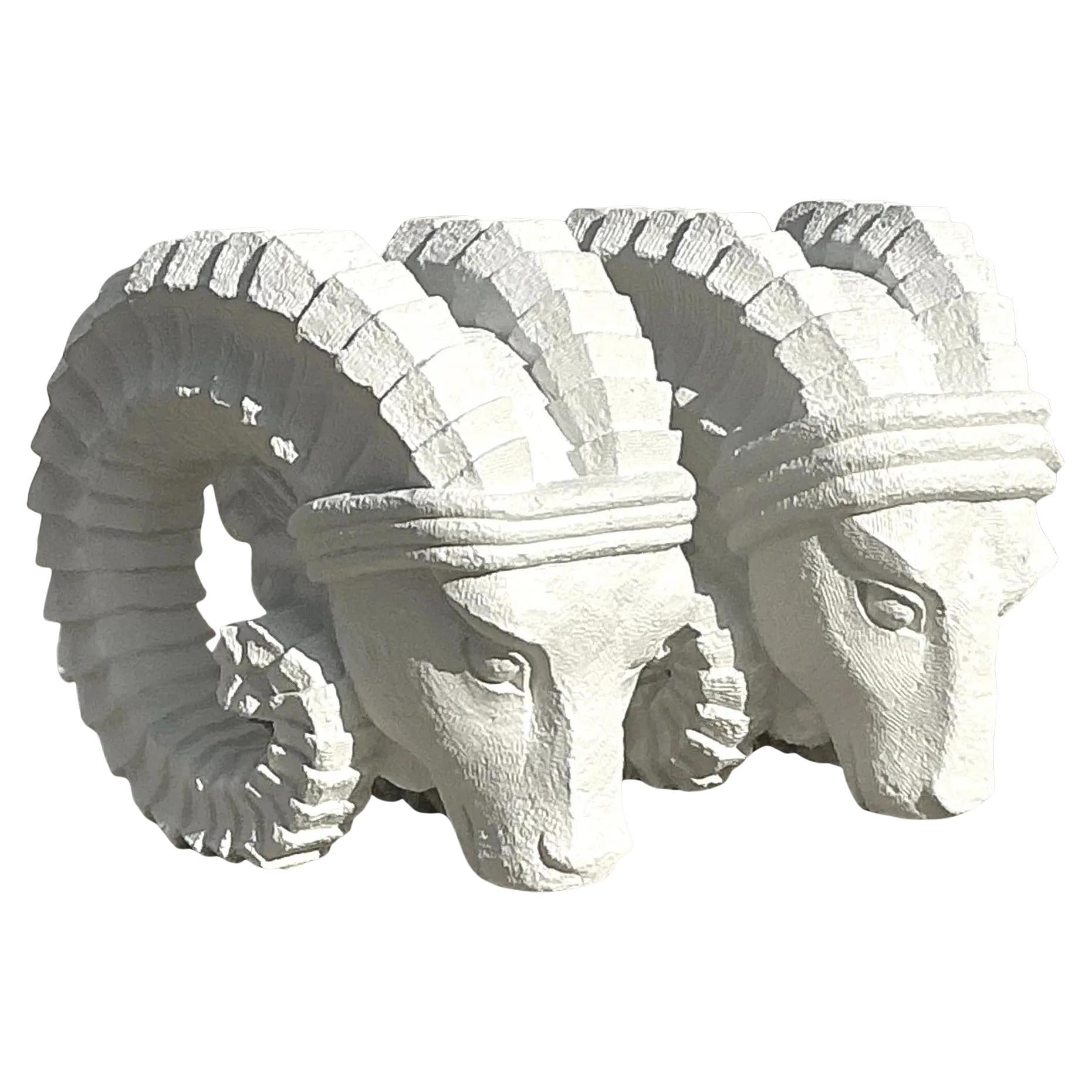 Vintage Boho Plaster Rams Heads - Set of 2