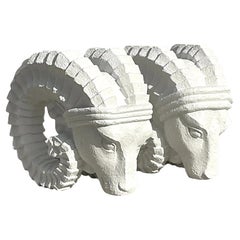 Vintage Boho Gips Rams Köpfe - Satz von 2
