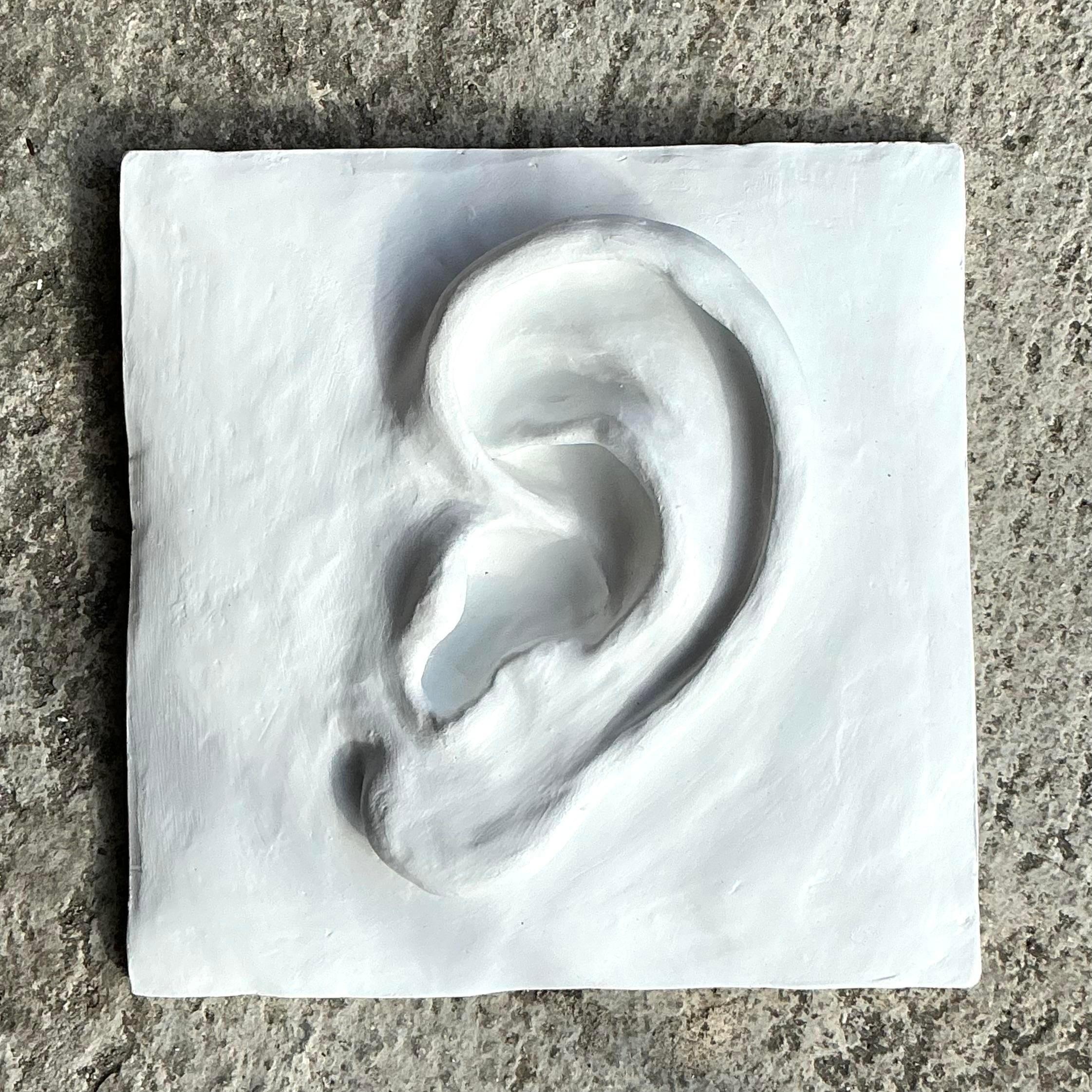 Vintage Boho Plaster Relief of Ear In Good Condition For Sale In West Palm Beach, FL