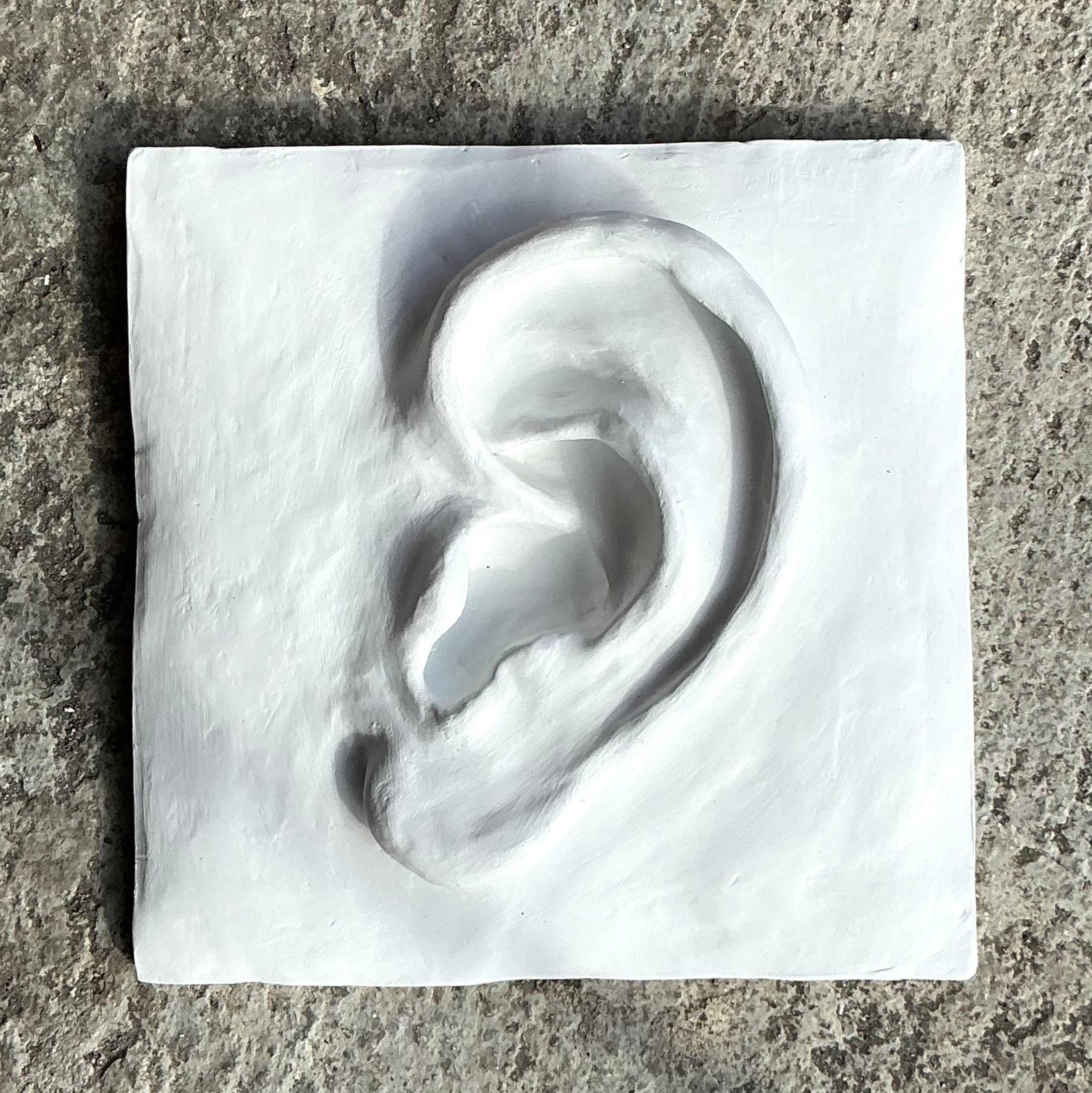 20th Century Vintage Boho Plaster Relief of Ear For Sale