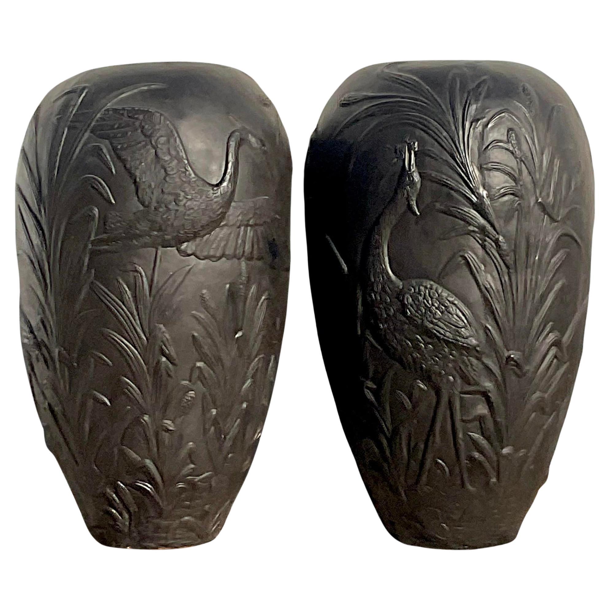 Vintage Boho Plaster Relief Urns - a Pair