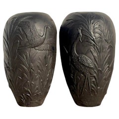 Vintage Boho Plaster Relief Urns - a Pair