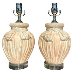 Vintage Boho Plaster Ribbon Lamps, Pair