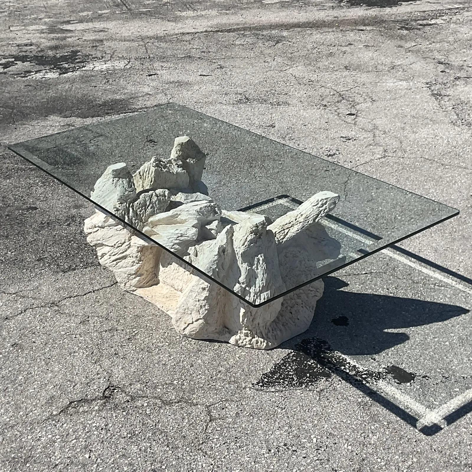 Vintage Boho Plaster Rock Coffee Table After Sirmos In Good Condition In West Palm Beach, FL