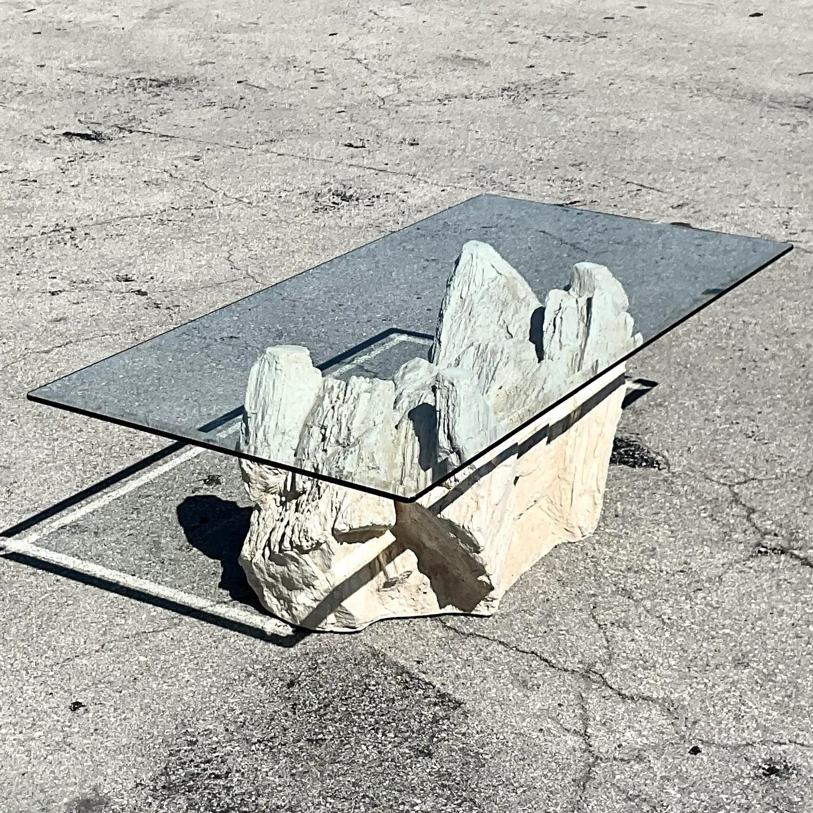 20th Century Vintage Boho Plaster Rock Coffee Table After Sirmos