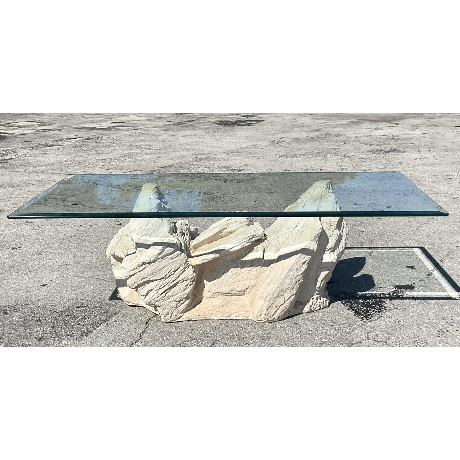 Glass Vintage Boho Plaster Rock Coffee Table After Sirmos