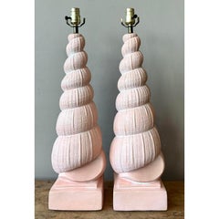 Vintage Boho Plaster Shell Lamps - A Pair