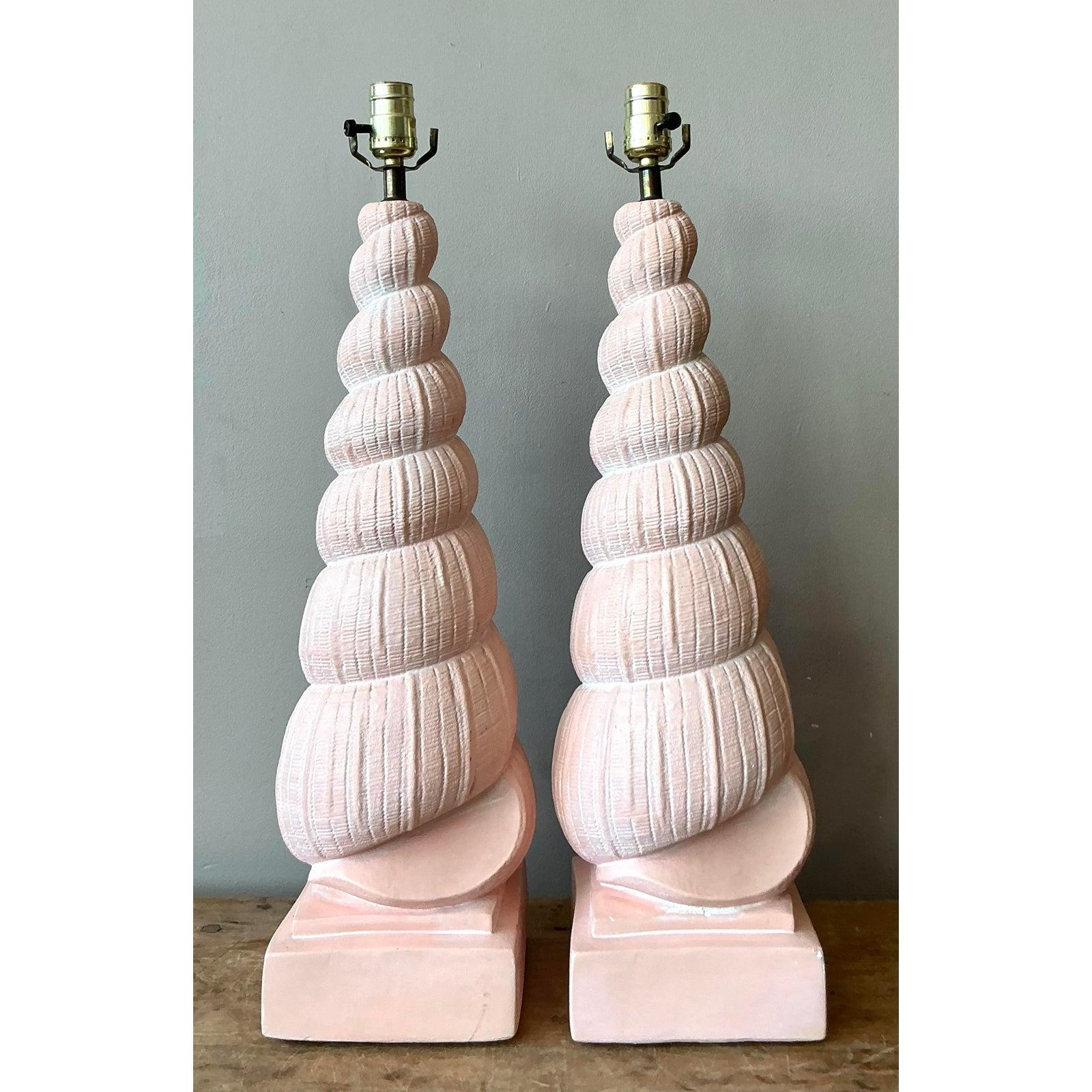 20th Century Vintage Boho Plaster Shell Lamps - A Pair For Sale