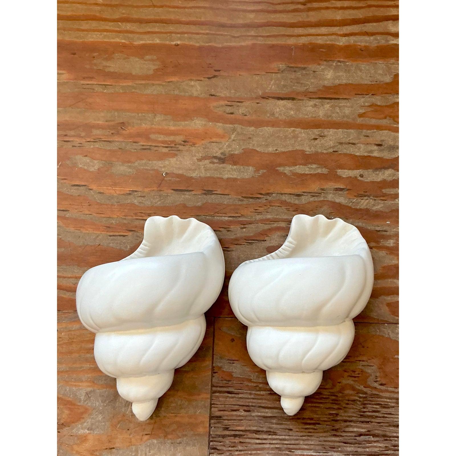 Vintage Boho Plaster Shell Light Sconce - A Pair For Sale 3