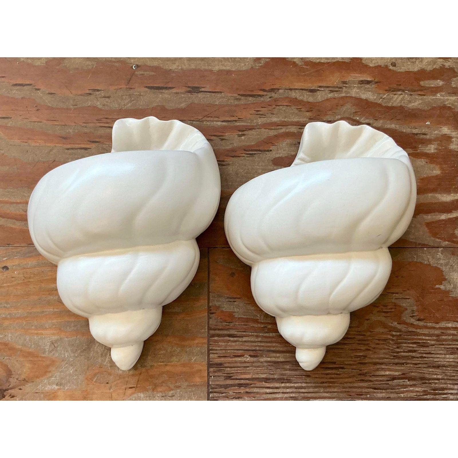 20th Century Vintage Boho Plaster Shell Light Sconce - A Pair For Sale