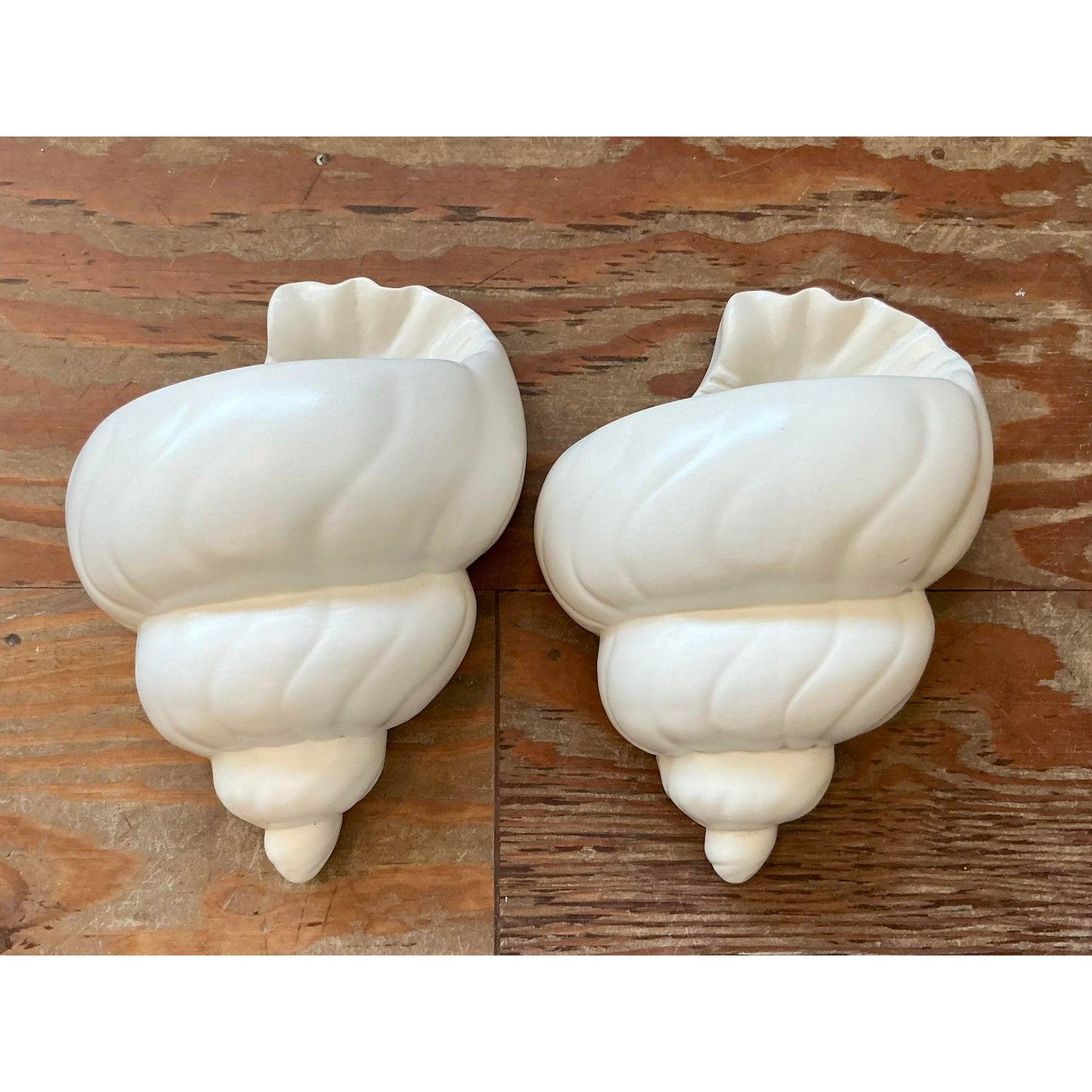 Vintage Boho Plaster Shell Light Sconce - A Pair For Sale 1