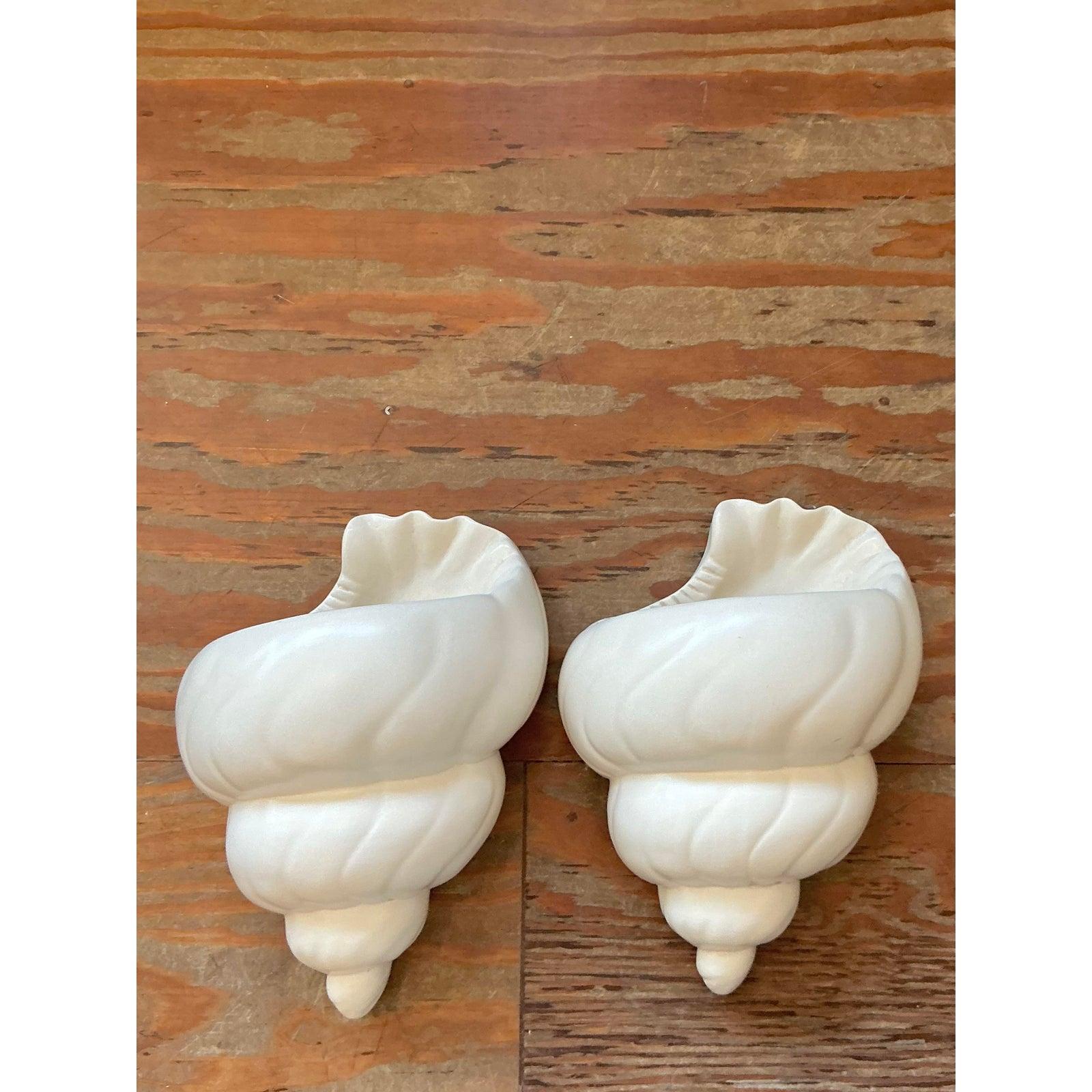 Vintage Boho Plaster Shell Light Sconce - A Pair For Sale 2