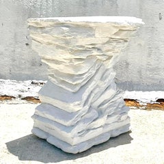 Vintage Boho Plaster Stacked Rock Console Table After Sirmos