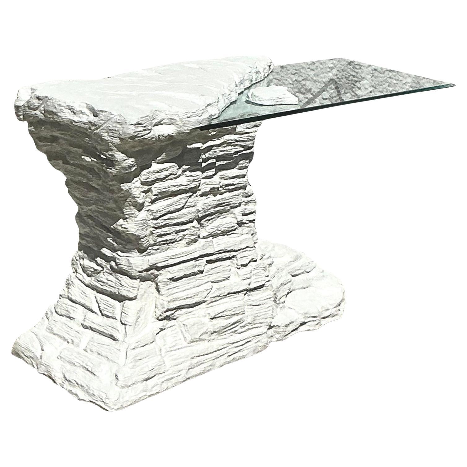 Vintage Boho Plaster Stacked Rock Console Table After Sirmos