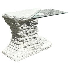 Vintage Boho Plaster Stacked Rock Console Table After Sirmos