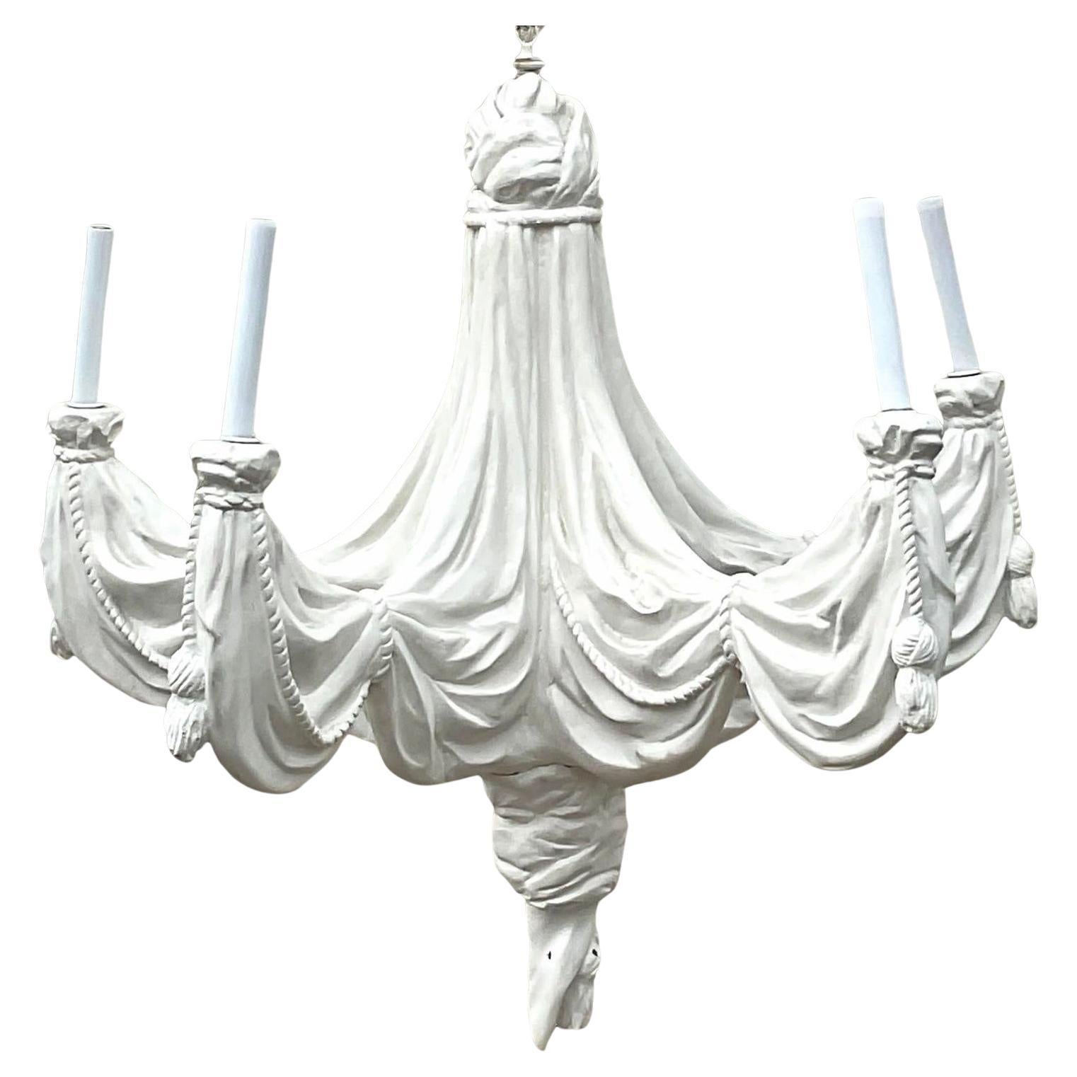 Vintage Boho Plaster Swag Chandelier After Sirmos