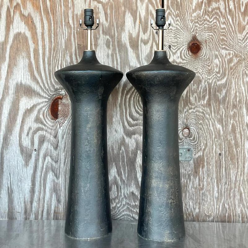 Vintage Boho Gips Tischlampen - ein Paar (Böhmisch)