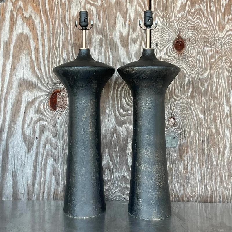 Américain Paire de lampes de table vintage en plâtre Boho