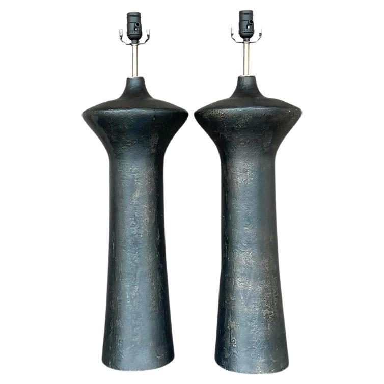 Vintage Boho Plaster Table Lamps - a Pair For Sale