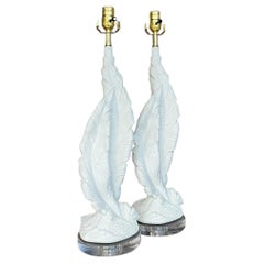 Vintage Boho Plaster Twisted Feather Lamps - a Pair