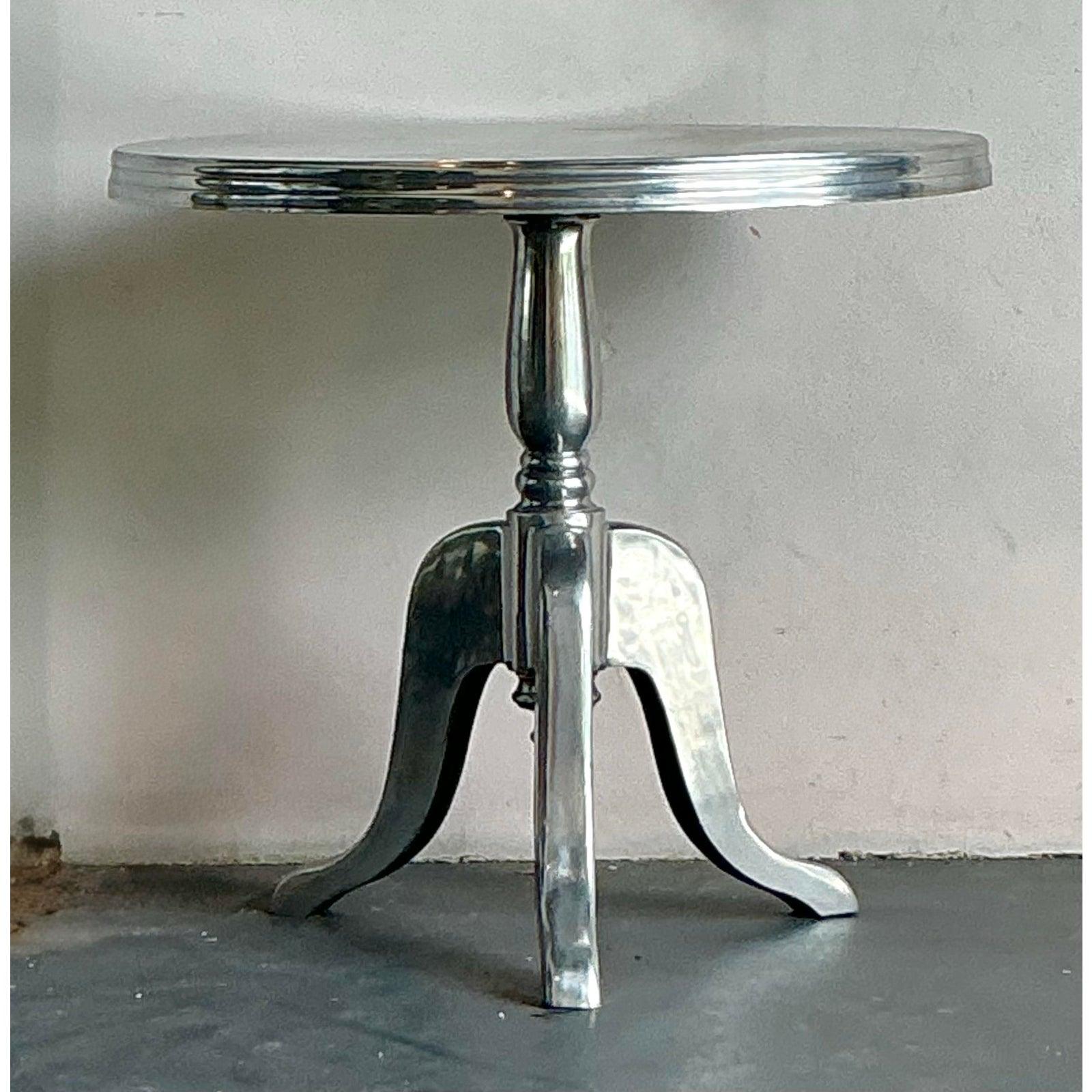 Industrial Vintage Boho Polished Aluminum Cafe Table For Sale