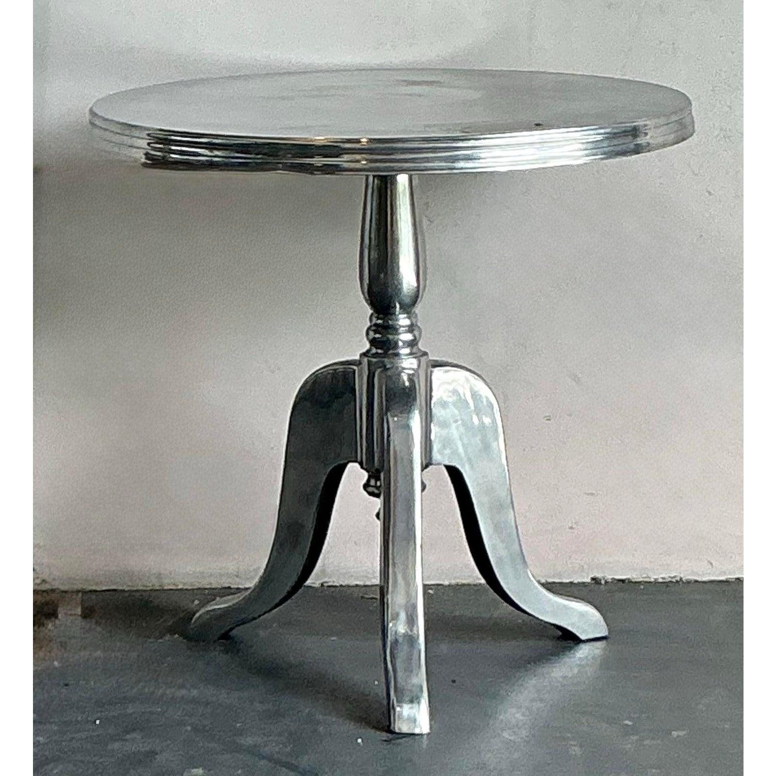 Vintage Boho Polished Aluminum Cafe Table In Good Condition For Sale In West Palm Beach, FL
