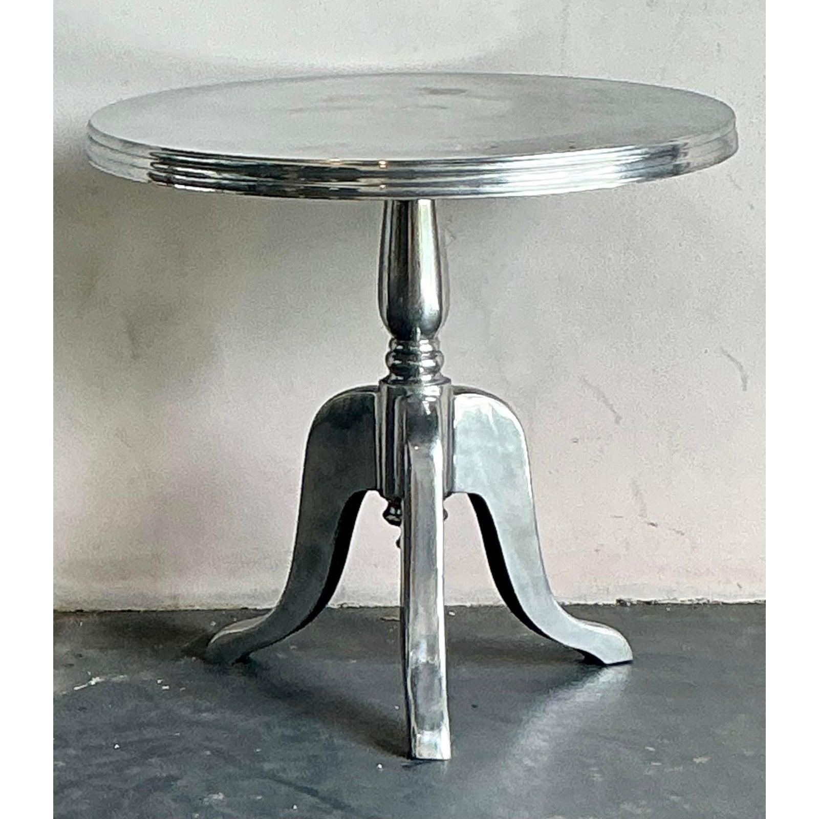 20th Century Vintage Boho Polished Aluminum Cafe Table For Sale
