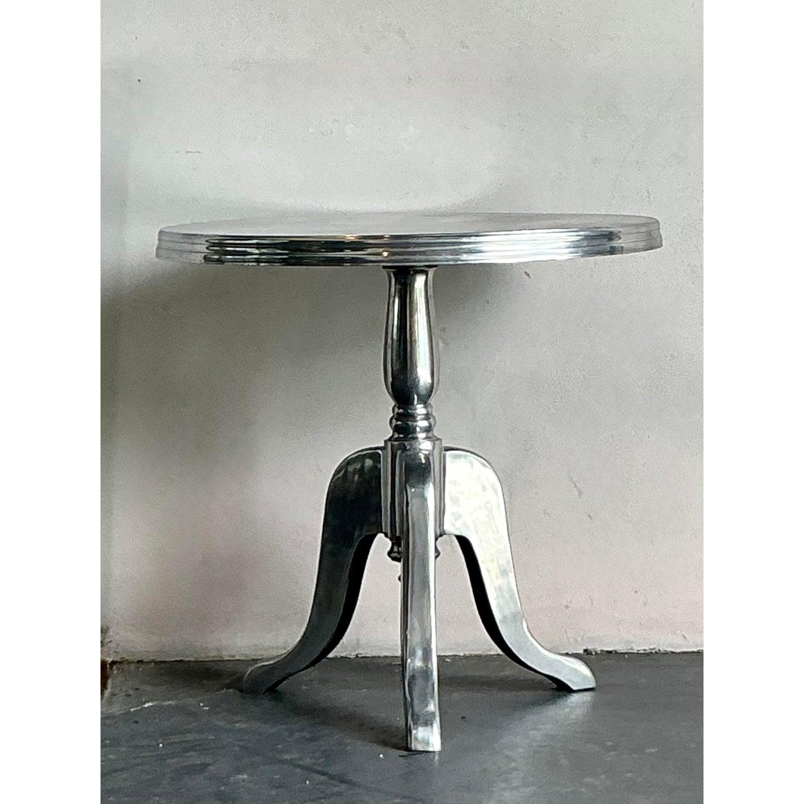 Vintage Boho Polished Aluminum Cafe Table For Sale 2