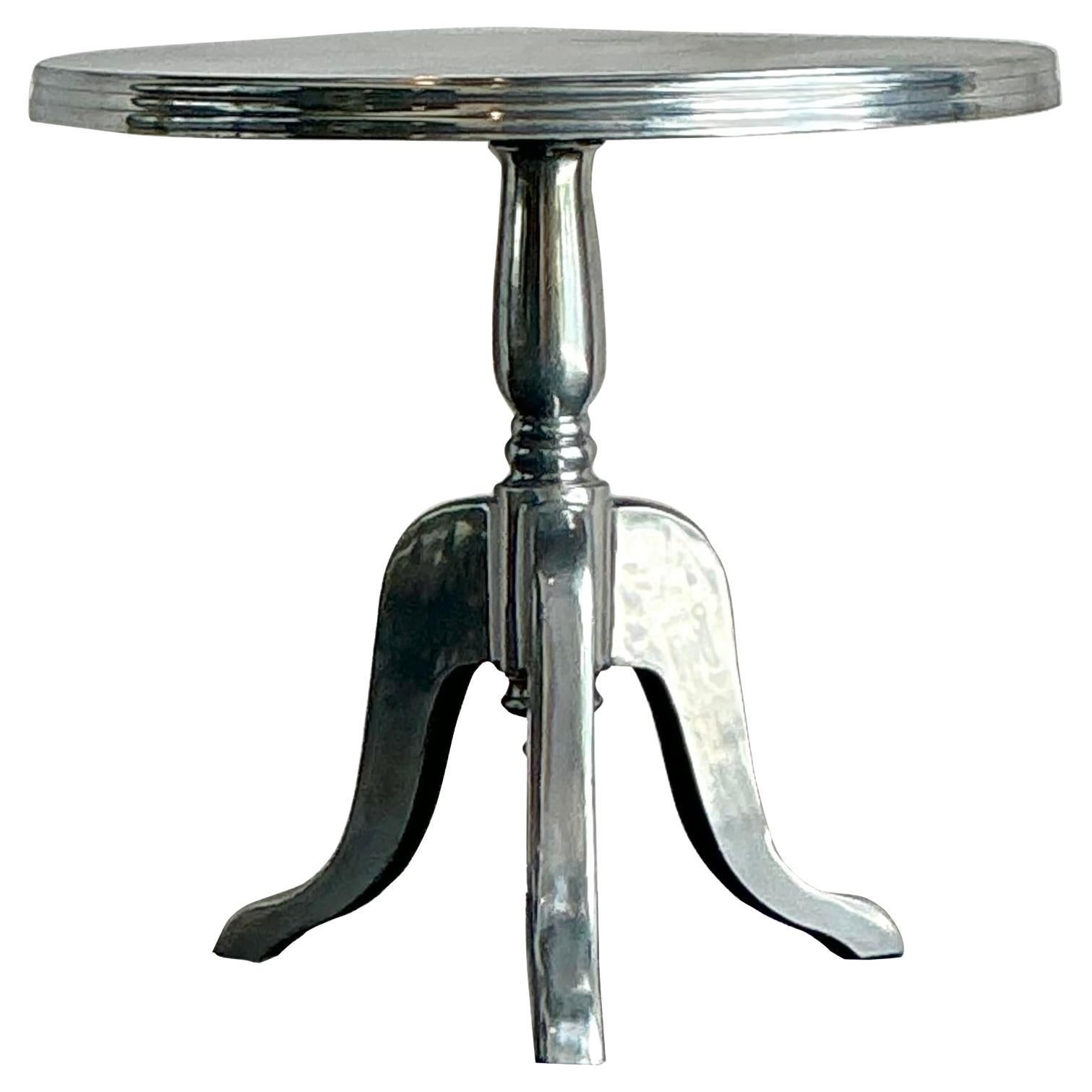 Vintage Boho Polished Aluminum Cafe Table For Sale