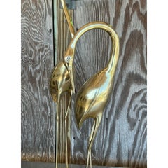 Vintage Boho Polished Brass Cranes- A Pair