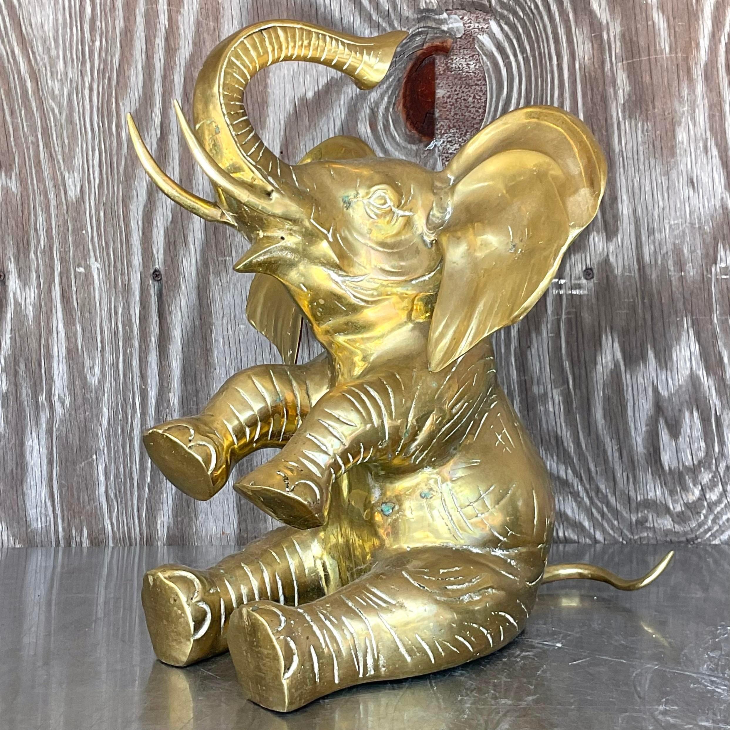 Vintage Boho Polished Brass Elephant 4