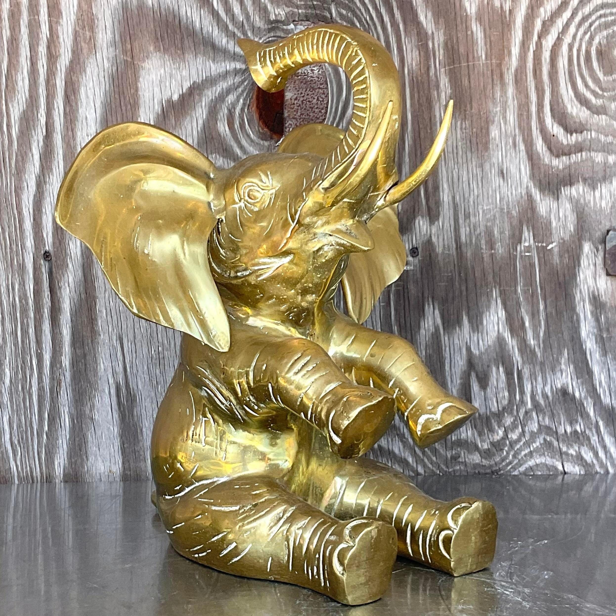 Vintage Boho Polished Brass Elephant In Good Condition In west palm beach, FL