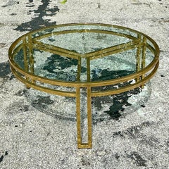 Vintage Boho Polished Brass Rail Coffee Table