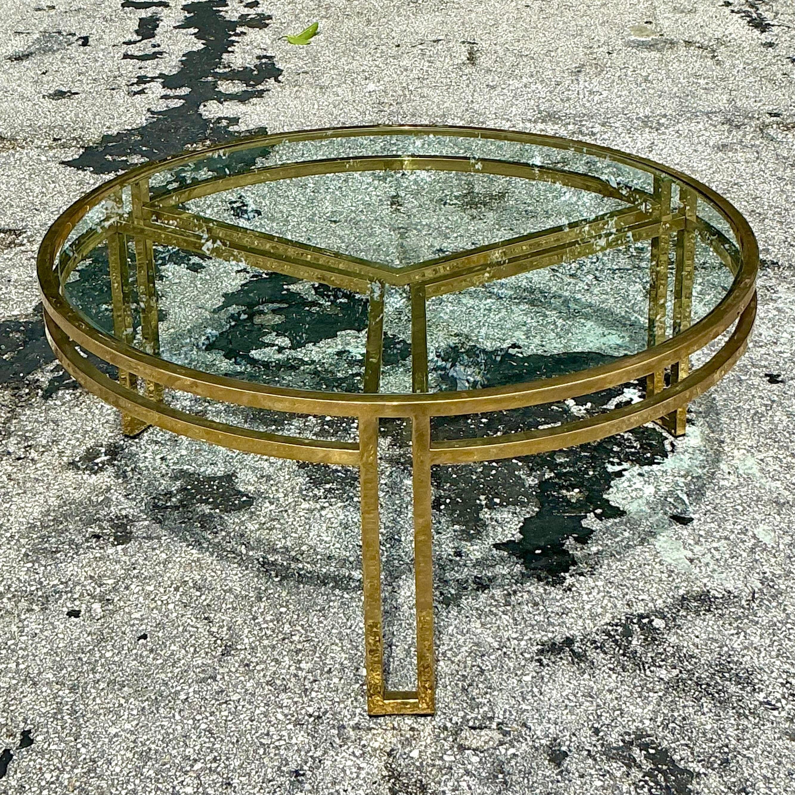 American Vintage Boho Polished Brass Rail Coffee Table