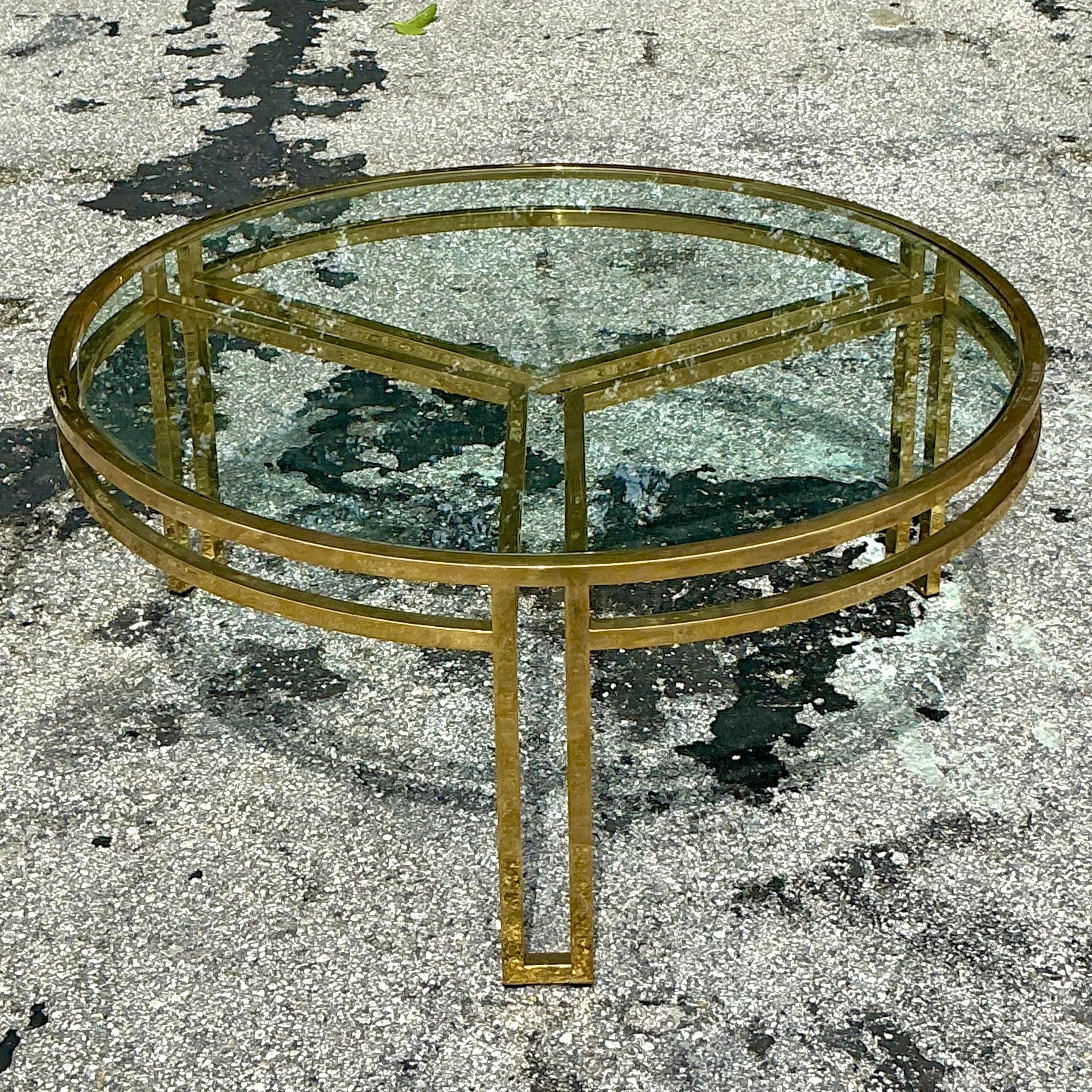 Vintage Boho Polished Brass Rail Coffee Table In Good Condition In West Palm Beach, FL