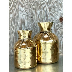Vintage Boho Polished Brass Tethered Bags - Set of 2