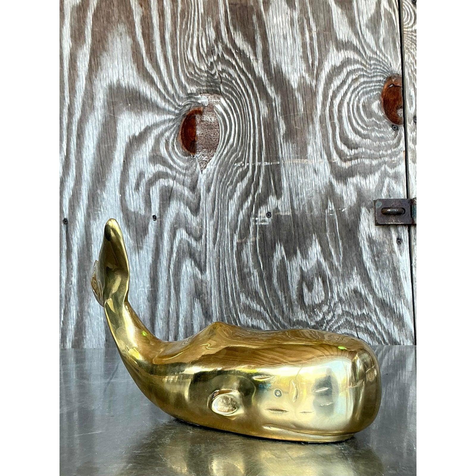 Hollywood Regency Baleine Vintage Boho en laiton poli en vente